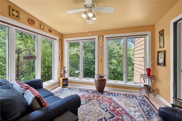 117 Scarborough Ln, Peters Twp, PA 15317 - living room with healthy amount of natural light, light tile patterned floors, and a ceiling fan