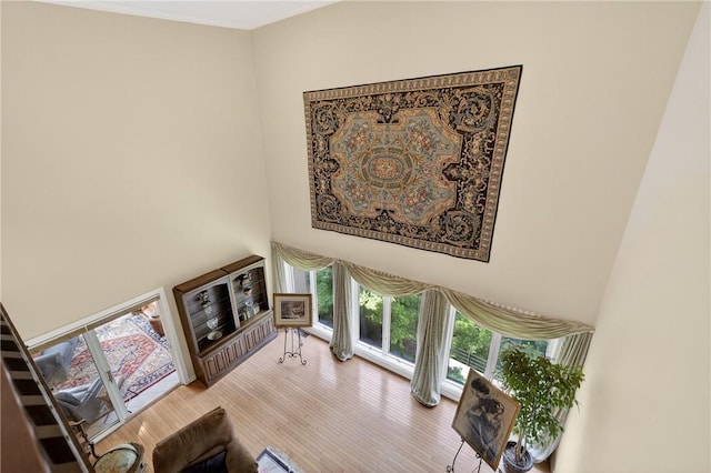 117 Scarborough Ln, Peters Twp, PA 15317 - living room featuring a high ceiling, plenty of natural light, and wood finished floors