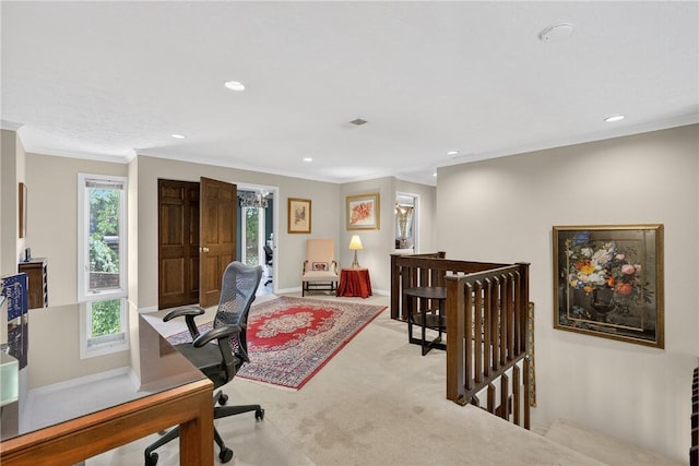 117 Scarborough Ln, Peters Twp, PA 15317 - office space with ornamental molding, carpet, and recessed lighting