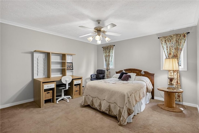117 Scarborough Ln, Peters Twp, PA 15317 - bedroom with ornamental molding, carpet flooring, a textured ceiling, an office area, and a ceiling fan