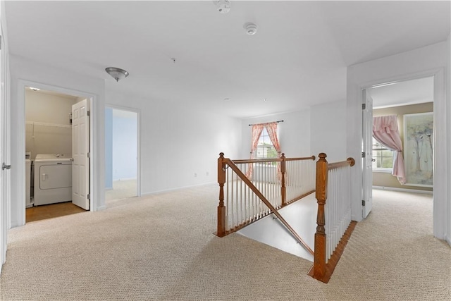 4015 Bentwood Dr, North Strabane, PA 15317 - hallway with an upstairs landing, carpet flooring, and independent washer and dryer