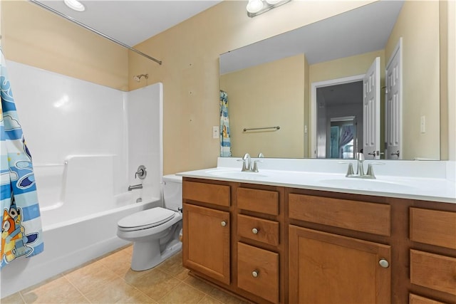 4015 Bentwood Dr, North Strabane, PA 15317 - full bathroom with double vanity, shower / tub combo with curtain, and tile patterned flooring