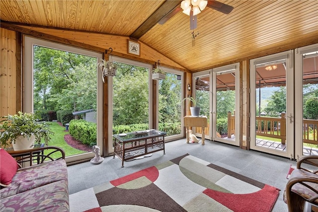 12169 Pine Crest Ct, North Huntingdon, PA 15085 - sunroom featuring french doors, wooden ceiling, carpet flooring, plenty of natural light, and wooden walls