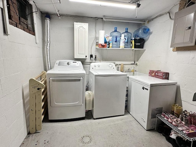 217 S Shady Ave, Chartiers, PA 15342 - laundry room with electric panel, separate washer and dryer, and concrete block wall