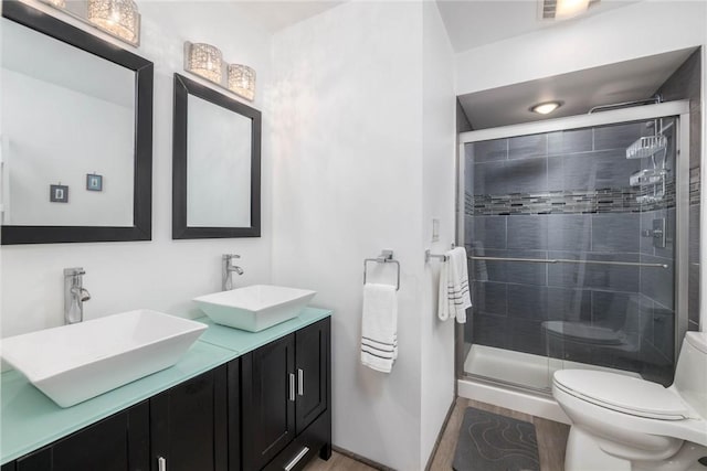 537 Center Church Rd, Peters Twp, PA 15317 - full bath with a shower stall, double vanity, and wood finished floors