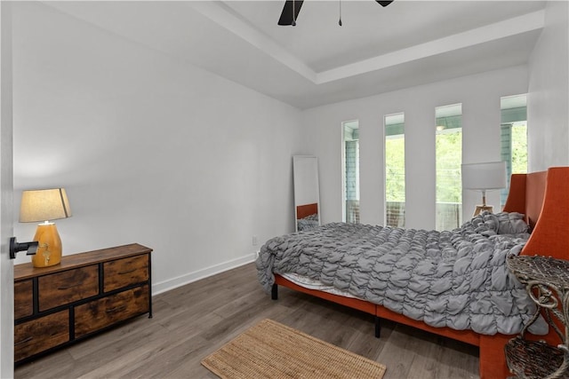 2513 Grove Rd, South Park, PA 15129 - bedroom featuring wood finished floors, a raised ceiling, and a ceiling fan