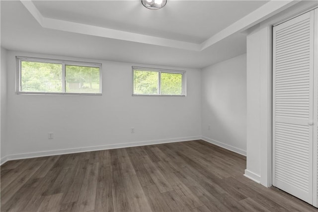 2513 Grove Rd, South Park, PA 15129 - unfurnished bedroom with dark wood finished floors, a closet, multiple windows, and a tray ceiling