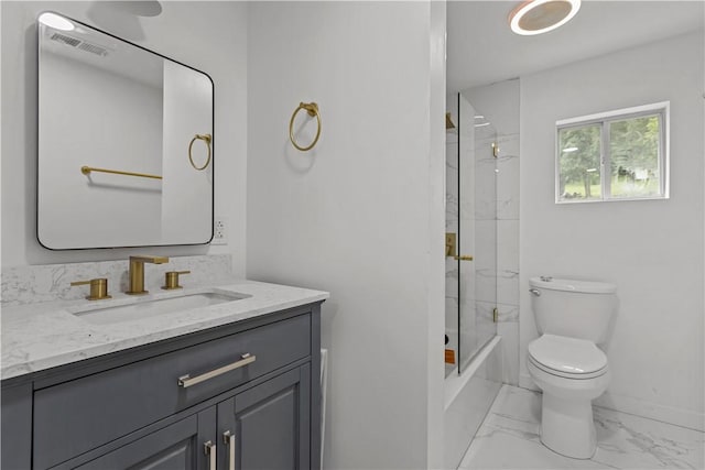 2513 Grove Rd, South Park, PA 15129 - full bathroom with vanity, marble finish floors, and combined bath / shower with glass door
