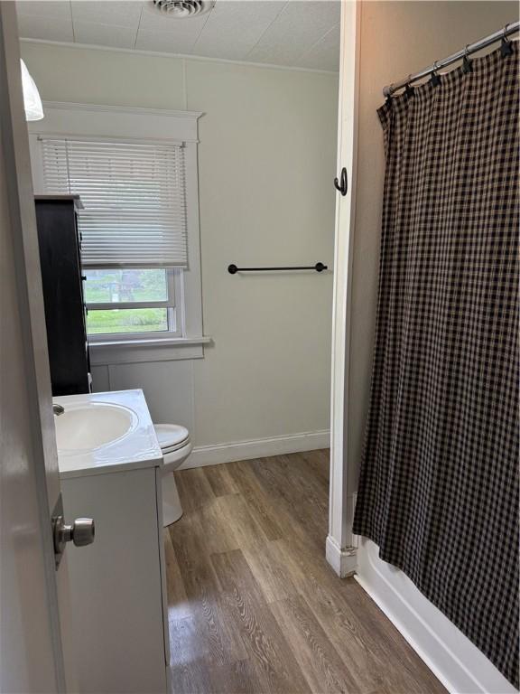 91 Wick Ave, Hermitage, PA 16148 - full bathroom featuring wood finished floors, vanity, and a shower with shower curtain