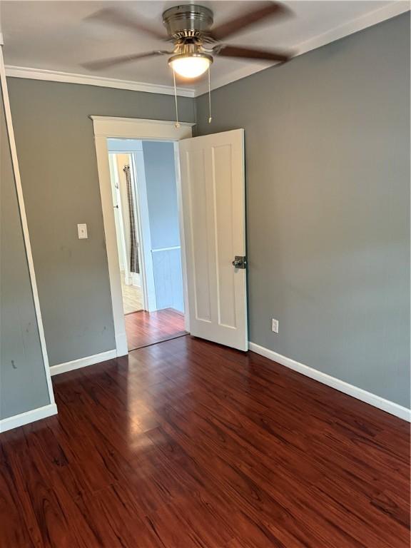 91 Wick Ave, Hermitage, PA 16148 - empty room featuring ceiling fan, wood finished floors, and ornamental molding