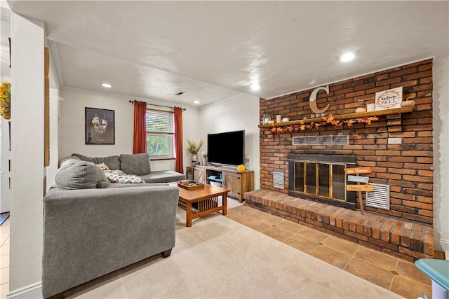 524 Sandy Hill Rd, Manor, PA 15642 - living area featuring recessed lighting, tile patterned floors, and a fireplace