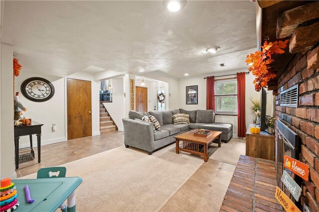 524 Sandy Hill Rd, Manor, PA 15642 - living room with stairs and a fireplace