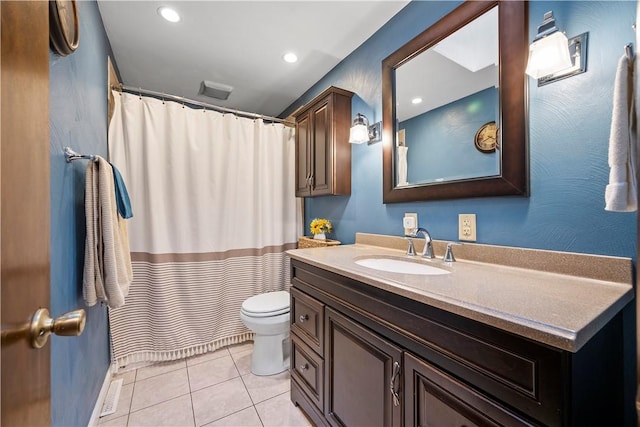 524 Sandy Hill Rd, Manor, PA 15642 - bathroom featuring vanity, tile patterned floors, a shower with shower curtain, and recessed lighting