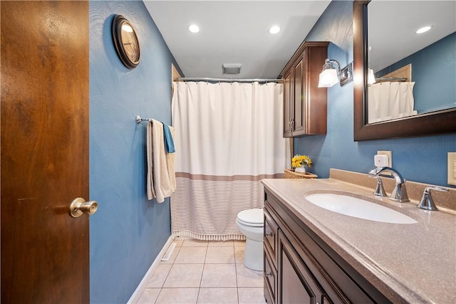 524 Sandy Hill Rd, Manor, PA 15642 - full bathroom with vanity, tile patterned flooring, recessed lighting, and a shower with shower curtain