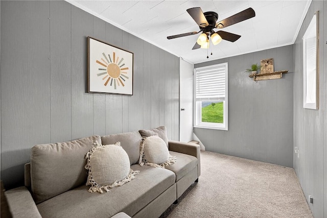 260 Stouffer Hill Rd, Somerset Twp, PA 15541 - carpeted living room featuring ornamental molding and ceiling fan