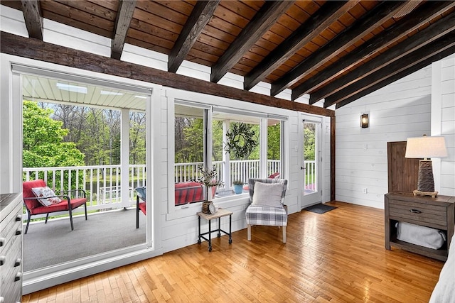 260 Stouffer Hill Rd, Somerset Twp, PA 15541 - sunroom with wooden ceiling, wooden walls, and hardwood / wood-style flooring