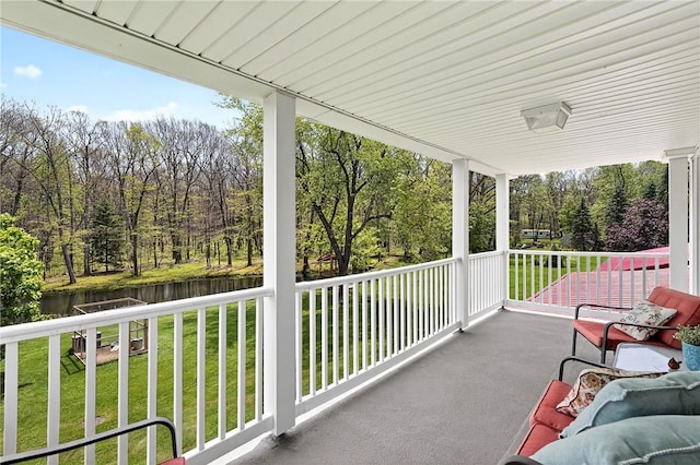 260 Stouffer Hill Rd, Somerset Twp, PA 15541 - covered porch featuring a water view