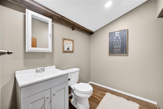 260 Stouffer Hill Rd, Somerset Twp, PA 15541 - bathroom featuring vanity, wood finished floors, and vaulted ceiling