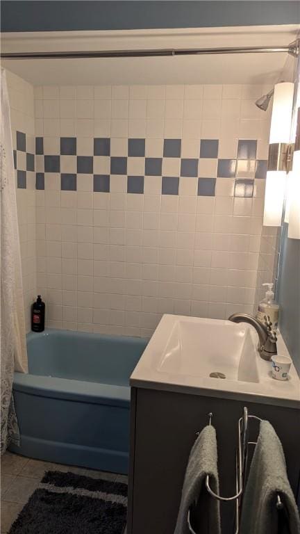218 Bascom, Observatory Hill, PA 15214 - full bath featuring shower / bath combination with curtain, vanity, and tile patterned floors