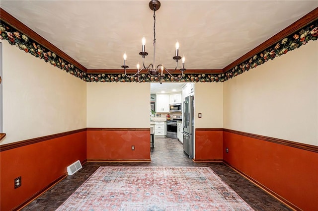 4025 Holiday Park Dr, Murrysville, PA 15668 - unfurnished dining area with a chandelier and ornamental molding
