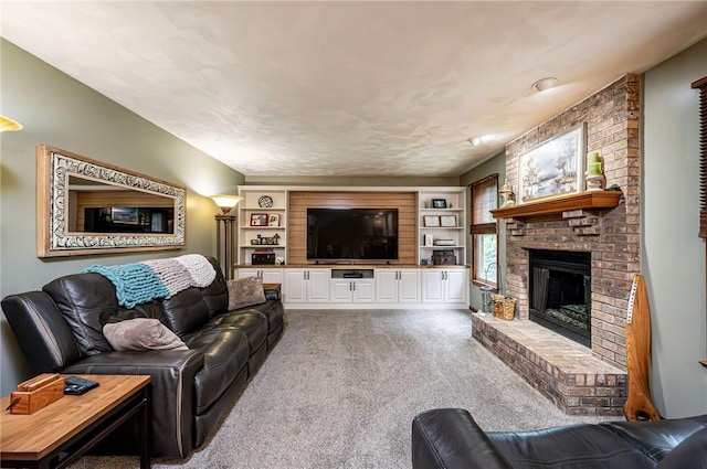 4025 Holiday Park Dr, Murrysville, PA 15668 - carpeted living area with a brick fireplace