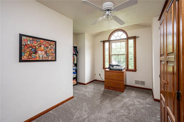 4025 Holiday Park Dr, Murrysville, PA 15668 - bedroom featuring dark colored carpet, lofted ceiling, and ceiling fan