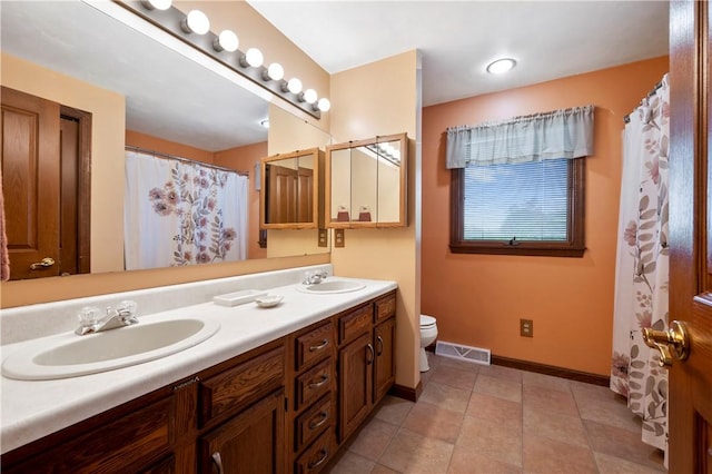 2507 Sarah Ct, Murrysville, PA 15668 - bathroom featuring double vanity, tile patterned floors, and a shower with curtain