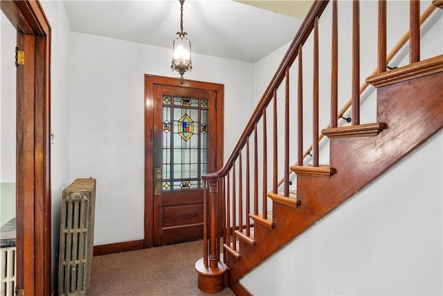 1223 Ingham St, Marshall Shadeland, PA 15212 - carpeted entryway featuring radiator heating unit and stairs