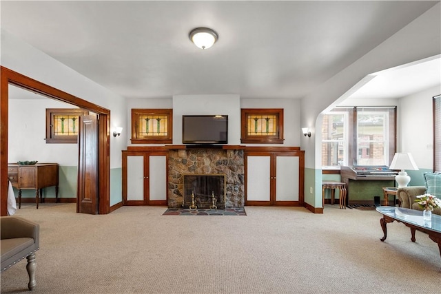 1223 Ingham St, Marshall Shadeland, PA 15212 - carpeted living room with a fireplace and baseboards