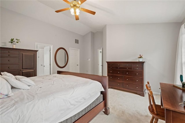 54 Colony Oaks Dr, Shaler, PA 15209 - bedroom featuring light carpet, vaulted ceiling, and ceiling fan