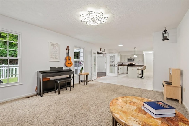 54 Colony Oaks Dr, Shaler, PA 15209 - living area with light carpet and a textured ceiling