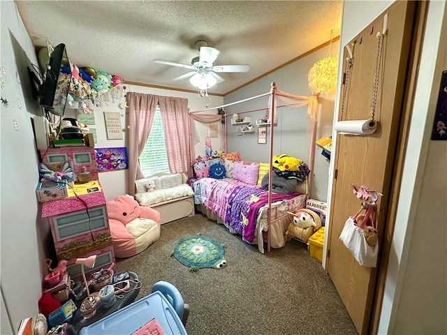 170 Hungarian Rd, Cherry Twp, PA 16057 - carpeted bedroom featuring a textured ceiling, crown molding, and a ceiling fan