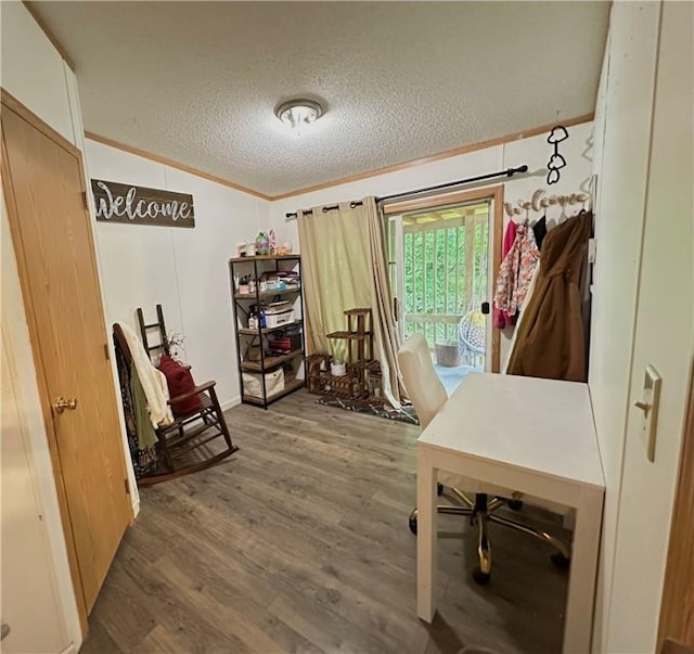 170 Hungarian Rd, Cherry Twp, PA 16057 - home office with wood finished floors, crown molding, and a textured ceiling