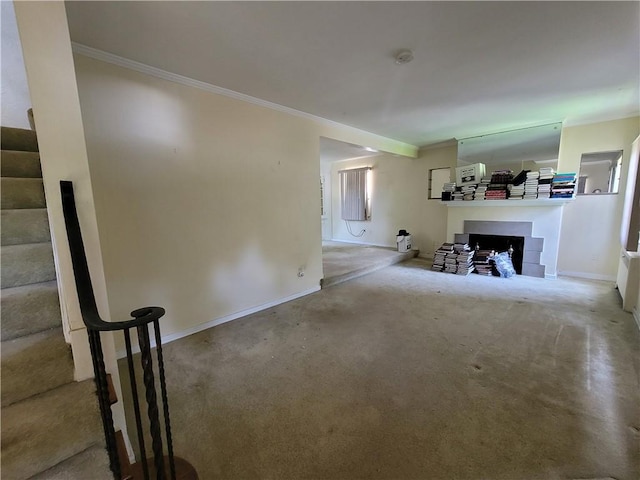 5510 Pocusset St, Squirrel Hill, PA 15217 - unfurnished living room with ornamental molding and carpet floors
