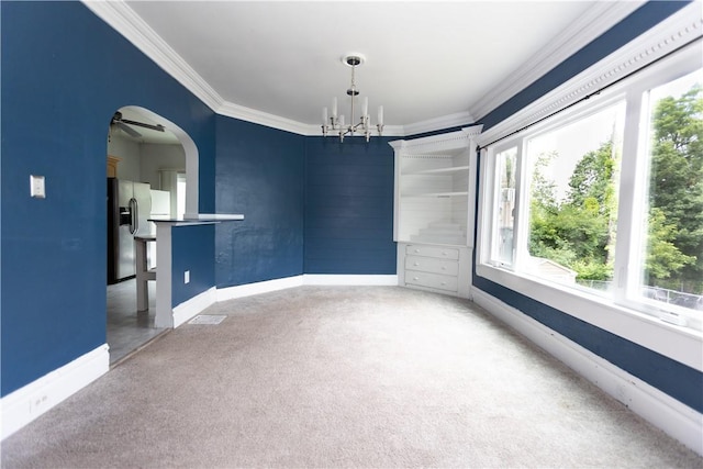 1632 Norwalk St, Crafton Heights, PA 15205 - unfurnished room with crown molding, a chandelier, and light carpet