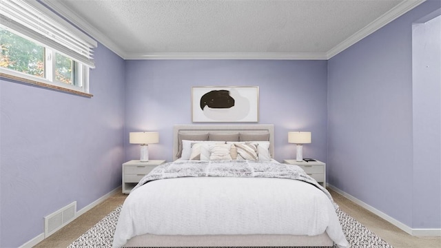 6623 Saltsburg Rd, Penn Hills, PA 15235 - bedroom featuring light colored carpet, a textured ceiling, and ornamental molding