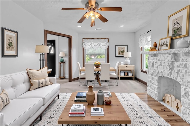 104 Highland Ave, Avella, PA 15312 - living area featuring a ceiling fan, recessed lighting, and light wood-style floors