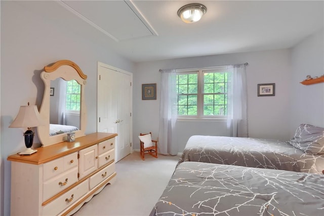 143 Hampshire Dr, Cranberry Twp, PA 16066 - bedroom with multiple windows, light carpet, and attic access