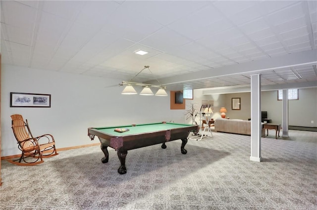 143 Hampshire Dr, Cranberry Twp, PA 16066 - game room featuring carpet floors, pool table, and a baseboard radiator