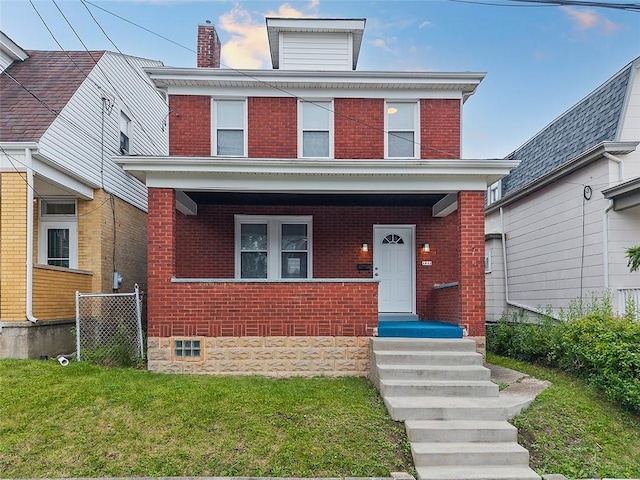 1014 Fordham Ave, Brookline, PA 15226 - american foursquare style home featuring brick siding, a chimney, and a front lawn