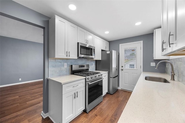 1014 Fordham Ave, Brookline, PA 15226 - kitchen with appliances with stainless steel finishes, dark wood finished floors, white cabinets, tasteful backsplash, and recessed lighting