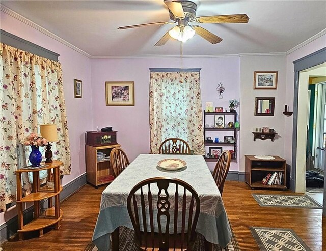 12311/2 Otter St, City Of Franklin, PA 16323 - dining room featuring wood finished floors, ceiling fan, and crown molding