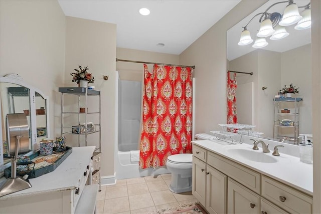 912 Field Club Rd, Ohara, PA 15238 - full bathroom featuring vanity, tile patterned floors, shower / bath combo with shower curtain, and a chandelier
