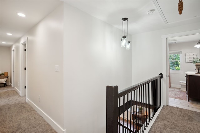 812 Franklin Rd, Pine Twp Nal, PA 16046 - corridor featuring attic access, light carpet, recessed lighting, and an upstairs landing