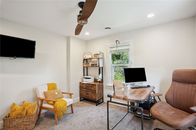 812 Franklin Rd, Pine Twp Nal, PA 16046 - home office with light colored carpet, ceiling fan, and recessed lighting