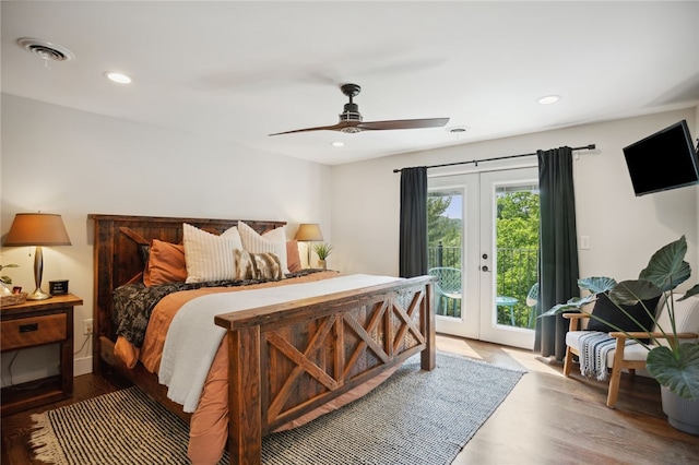 812 Franklin Rd, Pine Twp Nal, PA 16046 - bedroom featuring french doors, access to exterior, recessed lighting, wood finished floors, and ceiling fan