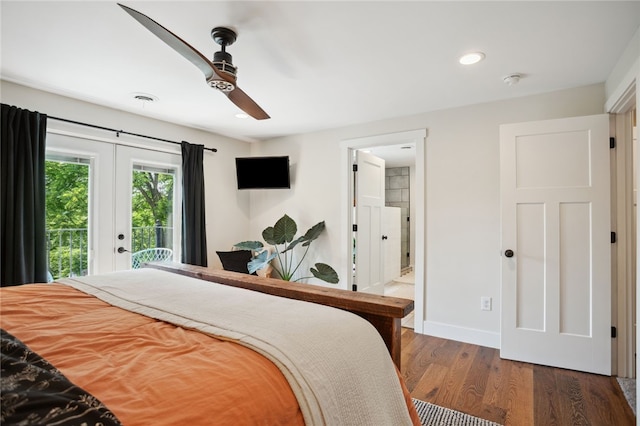812 Franklin Rd, Pine Twp Nal, PA 16046 - bedroom featuring wood finished floors, recessed lighting, french doors, access to exterior, and a ceiling fan
