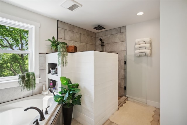812 Franklin Rd, Pine Twp Nal, PA 16046 - bathroom featuring walk in shower, a bath, and recessed lighting