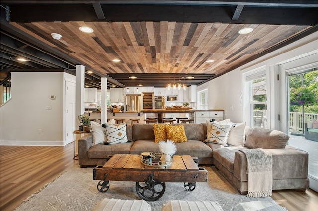 812 Franklin Rd, Pine Twp Nal, PA 16046 - living area featuring light wood-type flooring, wood ceiling, and recessed lighting