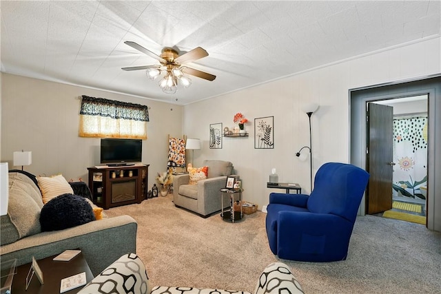 1029 N Water Ave, Hermitage, PA 16148 - living area featuring carpet, ceiling fan, and ornamental molding